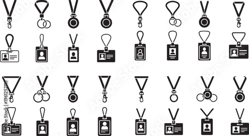 vector set of black silhouettes for identity cards and lanyards