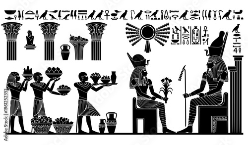 Ancient Egyptian Papyrus – Osiris Offerings and Worship Culture Vector Illustration