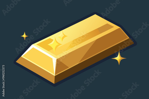 Gold bar gleaming with sparkles on dark charcoal background