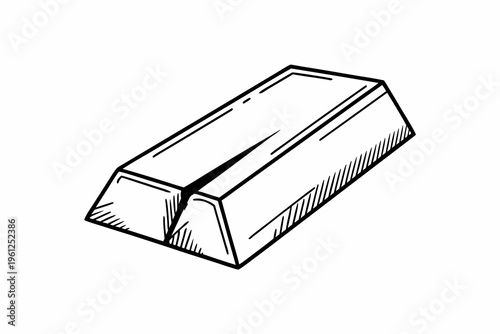 Metal ingot lying on white background in simple line drawing