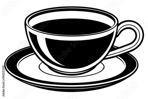 Closeup coffee cup on saucer isolated white background
