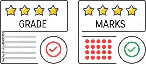 Mark set with stars and checkmarks rating evaluation