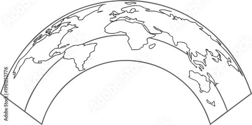 Curved map silhouette on white background black and white line geography