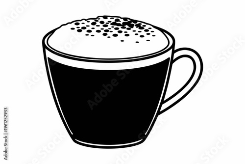 Coffee cup with frothy foam displayed on white background