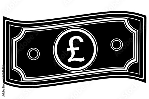 Paper banknote depicting pound symbol on white background