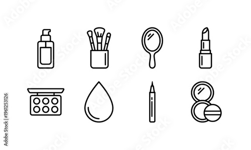 Cosmetics and makeup essentials vector illustrations set on white background