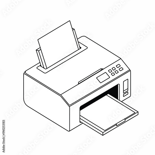 Inkjet printer with open paper tray.