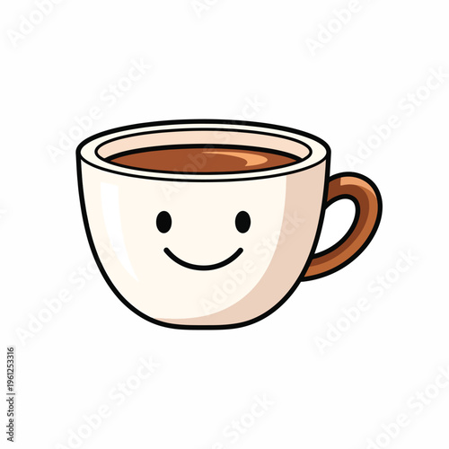 Smiling Cartoon Coffee Cup Face.
