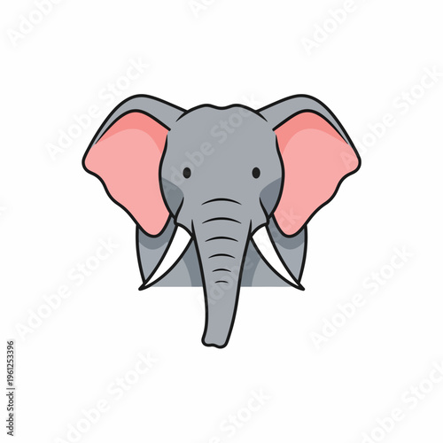 Cartoon elephant head with pink ears.