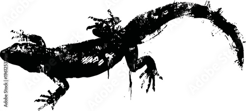 Lizard silhouette crawling with textured skin detail on white background isolated