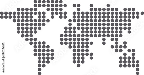 Gray dot pattern map on white background globe gray dots