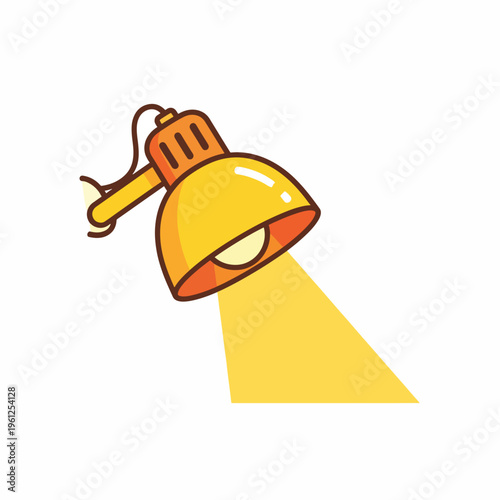 Yellow Desk Lamp with Light On.