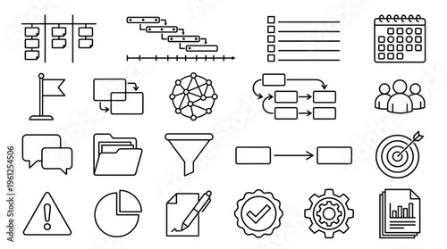 Set of 20 Project Management Outline Icons Vector