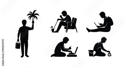 People enjoying leisure activities outdoors depicted as a striking silhouette