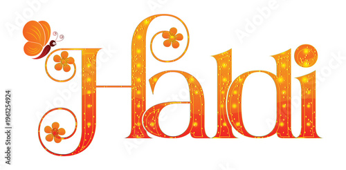 Haldi ceremony vector text design with floral ornaments for Indian wedding invitation