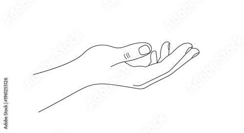 Human hand gesture shown in a black and white line art style provides a minimalist representation of giving or receiving help.