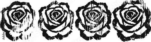 grunge black rose illustrations set with rough ink strokes and distressed texture