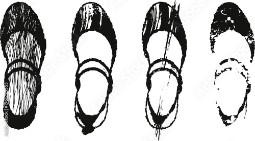 Vintage black and white ballet shoes illustration classic dance footwear with ribbons and delicate design