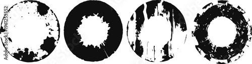 Grunge circle textures set four distressed rough round shapes with worn and scratched effects