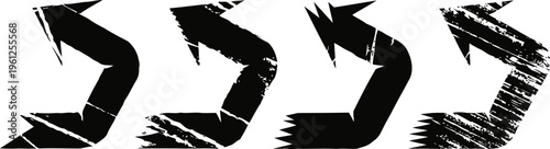 grunge black arrows curved in clockwise circular rotation on white background