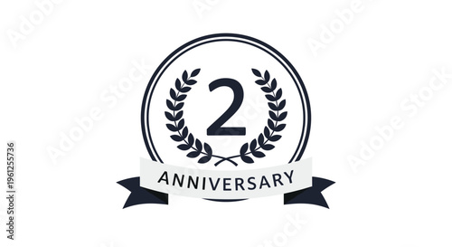 Elegant second anniversary logo features the number two inside a laurel wreath and a ribbon banner for special commemorative events.