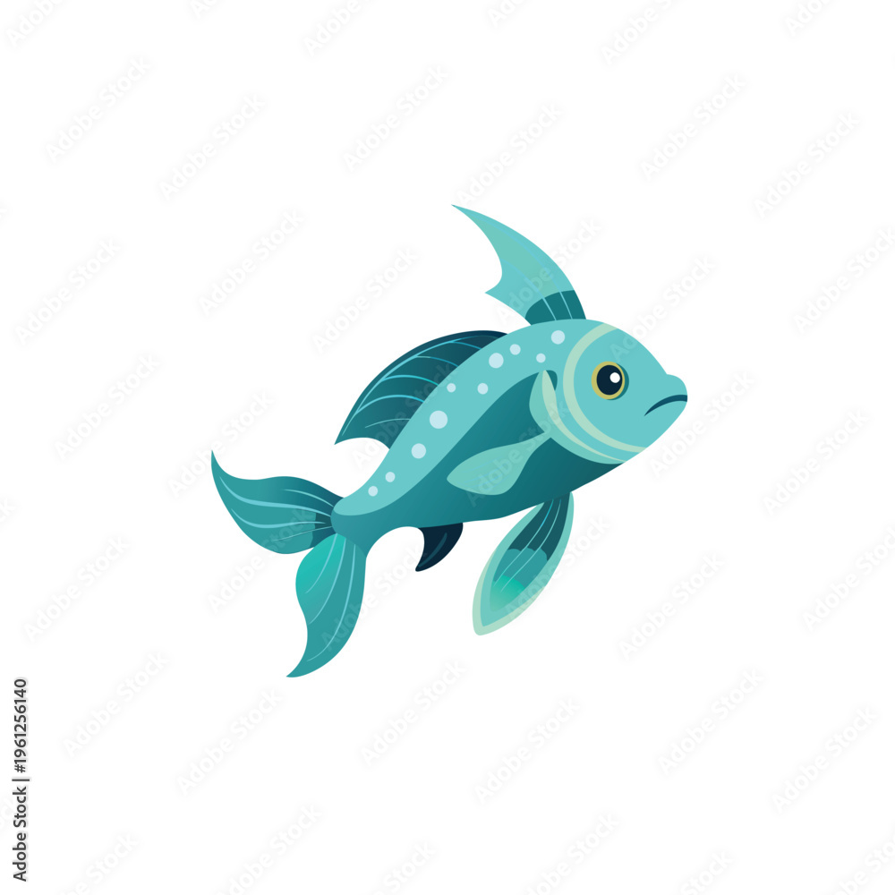 Fototapeta premium A vibrant teal fish illustration with white spots and fins on a transparent background