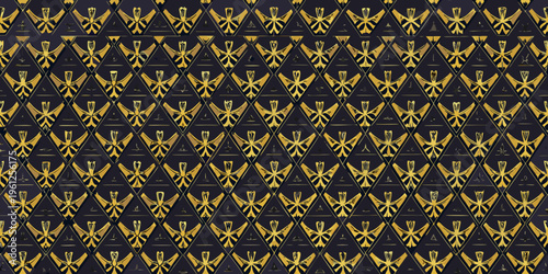A seamless pattern of golden birds arranged in diamond shapes