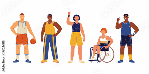 Diverse group of basketball players including athletes with disabilities
