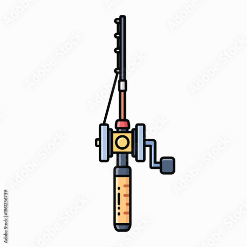 Fishing rod with spinning reel closeup.