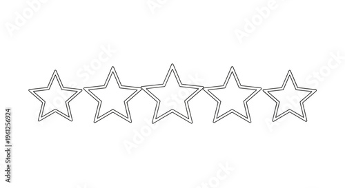 Row of five empty star outlines arranged horizontally on a white background used for customer review and ratings.