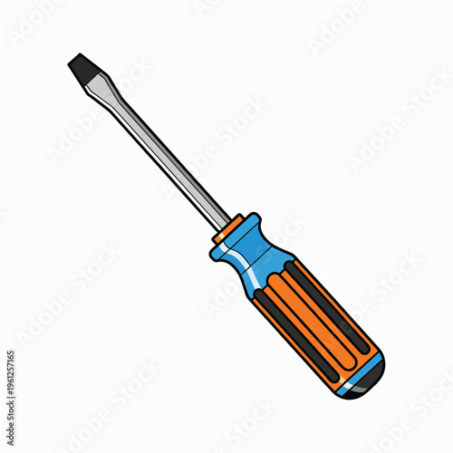 Screwdriver with orange and blue handle.