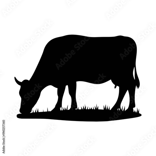 Cow silhouette vector image of grazing cattle for farm animal illustration and design projects