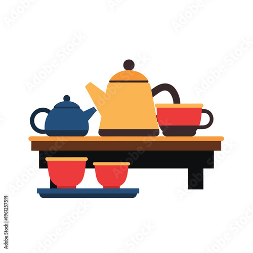 Teapot and Cups on a Table.