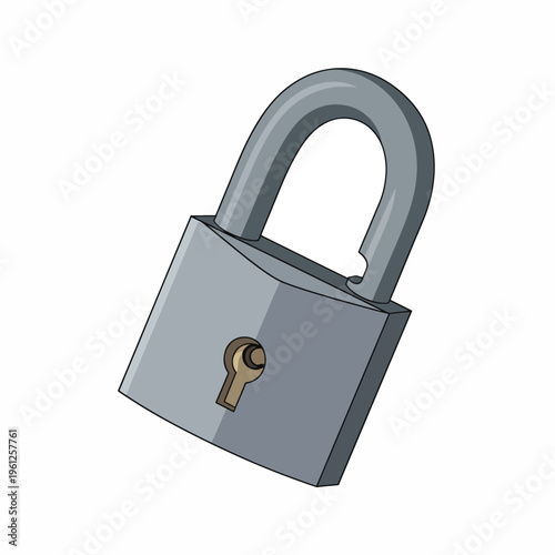 Gray metal padlock with keyhole.