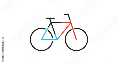 Conceptual bicycle outline features multi colored frame segments in red blue and black for modern cycling and transport themes.