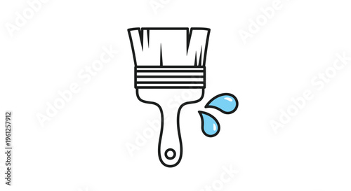 Painting brush outline with blue liquid drops symbolizes artistic creativity and home improvement projects for interior design.