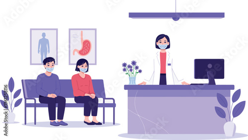 patients waiting in hospital reception flat illustration healthcare clinic waiting room doctor consultation medical service vector