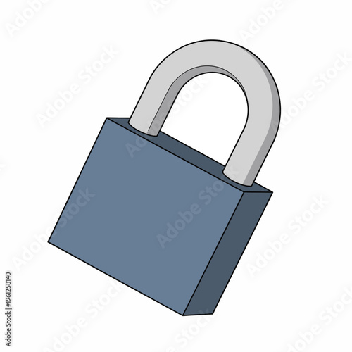 Gray metal padlock with open shackle.