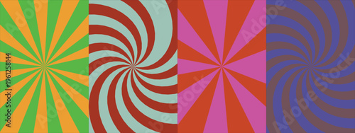 Abstract sunburst backdrop bundle with various color combinations and spiral motion shapes