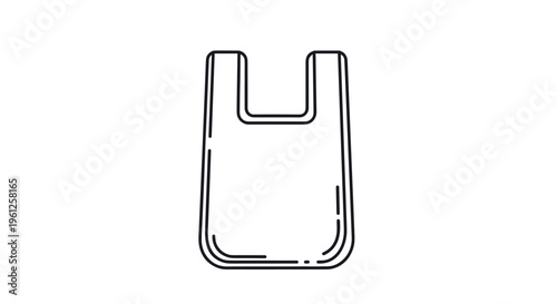 Simple black and white line drawing icon of a standard plastic shopping bag with handles, representing retail and environmental topics.