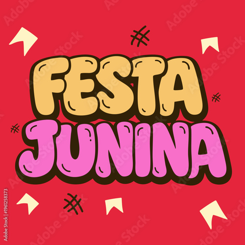 Lettering Festa Junina Colorido Tipografia Festiva Brasileira em Vetor