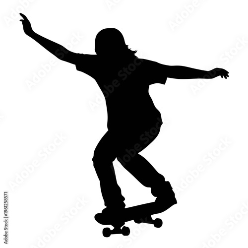 Silhouette of skateboarder performing trick vector illustration for extreme sports and recreation design projects