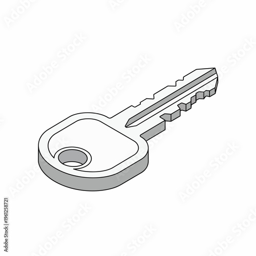 Metal key with teeth and hole.
