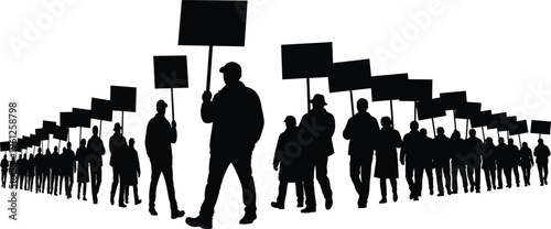 Protest silhouettes, activist march design, demonstration artwork, social movement illustration, unity crowd vector, political activism drawing, cad drawing flat vector illustration