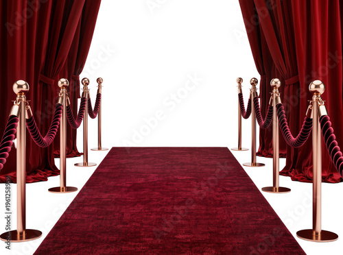 Foto Isolated red carpet entrance with luxurious velvet curtains and elegant golden s