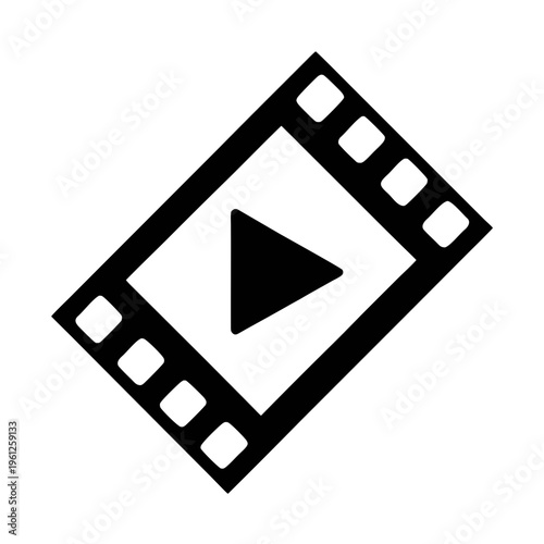 Video play button icon film strip for streaming online content and movie production industry use