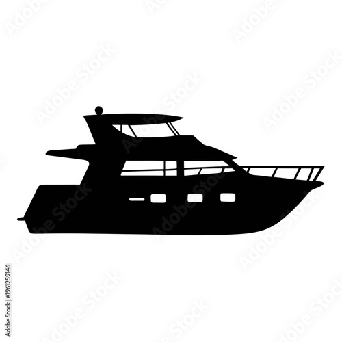 Black silhouette of luxury yacht boat vector illustration for nautical theme design and travel concept