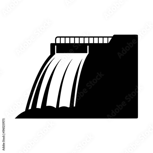 Black dam silhouette vector illustration for hydroelectric power generation and water management projects