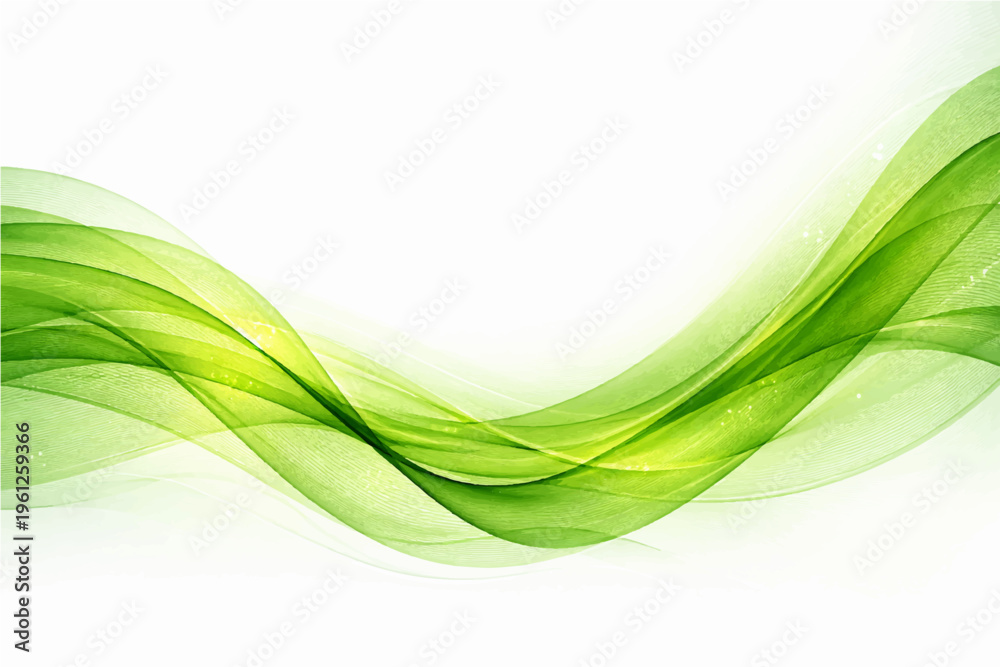 Fototapeta premium An abstract green wave background featuring a flowing curve design with light motion lines creates a modern vector wallpaper and business banner template inspired by nature and energy