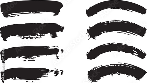 Artistic Brushstroke Collection: A collection of black brushstrokes of varying shapes and sizes on display. Demonstrating the beauty of artistic expression through minimalist design.